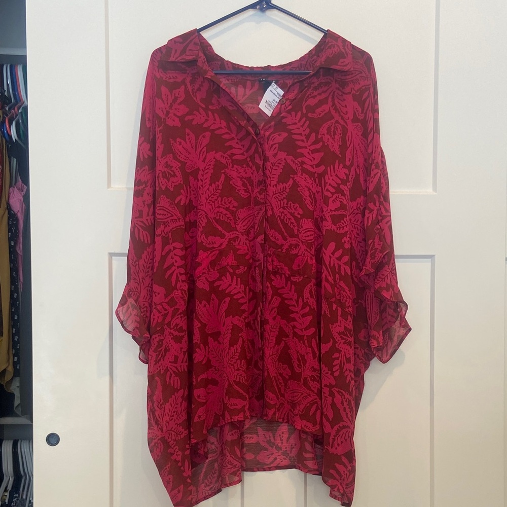 3xl torrid Red Floral Sheer Tunic Blouse
